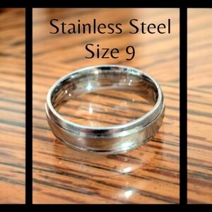 Men's Shiny Stainless Steel Ring Band With Fine Etching